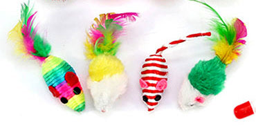 Colourful toy mice included in the Play Pack